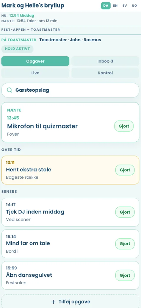 Toastmaster Opgaver for demo-festen Mark og Helles bryllup
